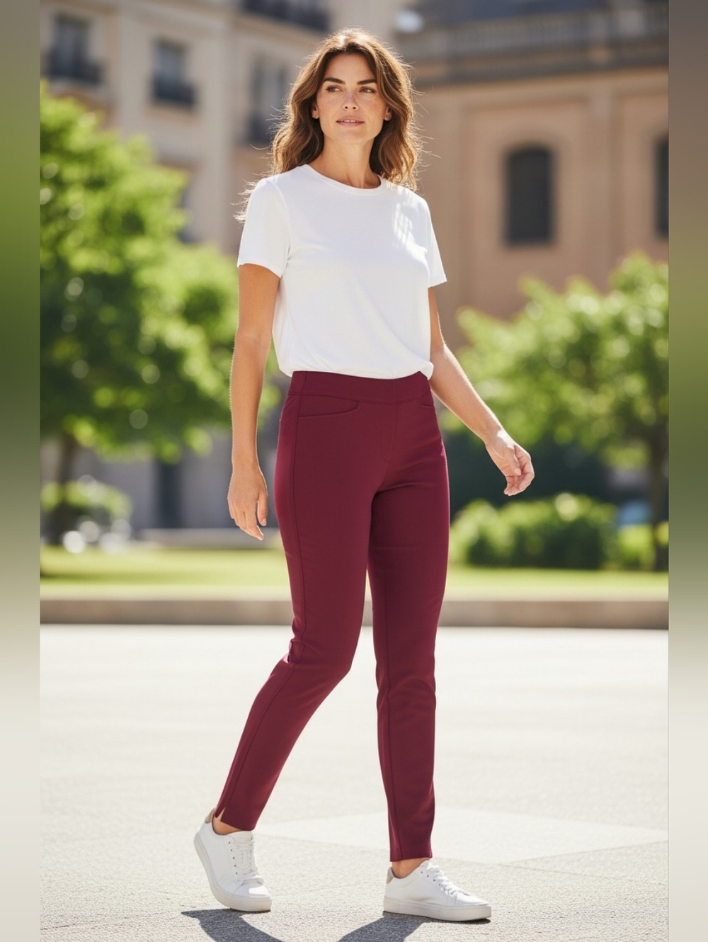 Chico's Tailored Ponte Knit Leggings in Burgundy Excellent Like New
